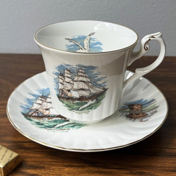 Newhall English Fine Bone China Tea Cup & Saucer MacKay's Clipper 1851 Sailboat - Picture 1 of 16